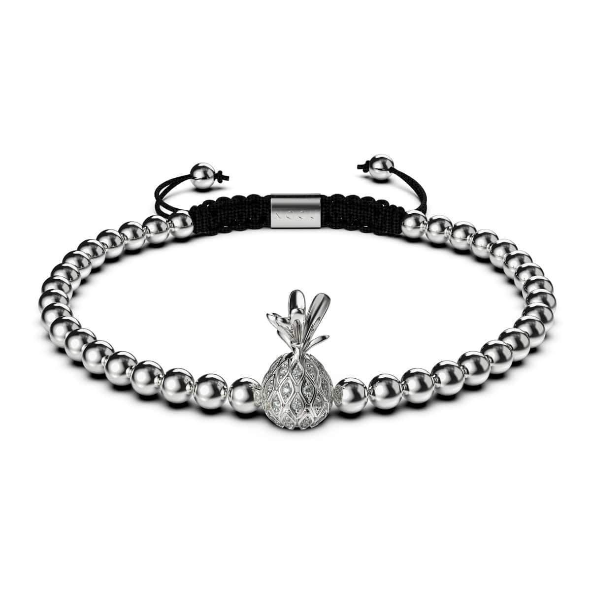 Pina colada | Argent | Noir | Ananas Cristal | Bracelet Charmballa en macramé